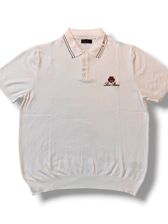 Loro Piana Other - Loro Piana Men’s Large White Cream Polo Shirt with Brown Logo and Collar Trim